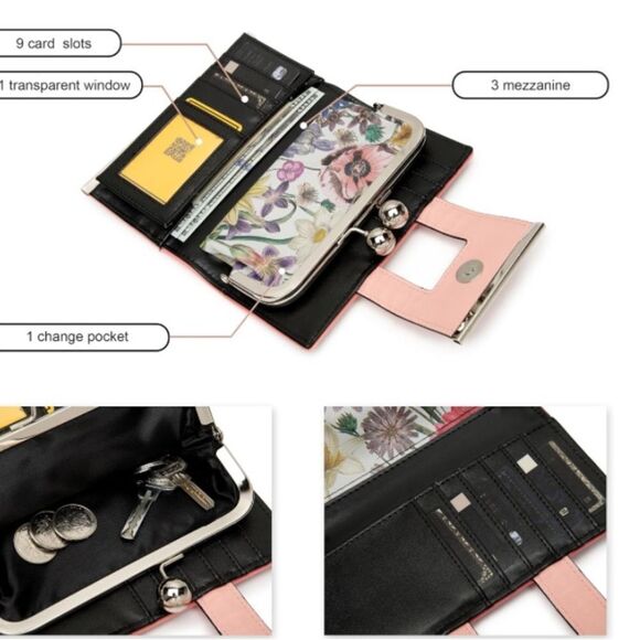 🦋🦋Women Wallet Leather Large Capacity Long Wallet, with 10-card slots and clips - Picture 5 of 5